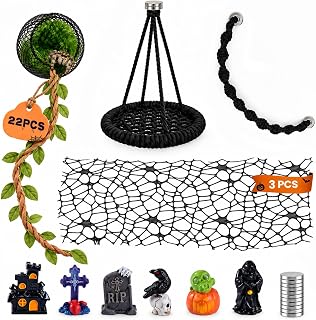 Biigdan 22 PCS Magnetic per Ragno Saltatore, Halloween Terrario | Jute vertical hammocks and hanging, hiding place for jumping spiders, 6 jumping net, climbing swing (not included terrarium)