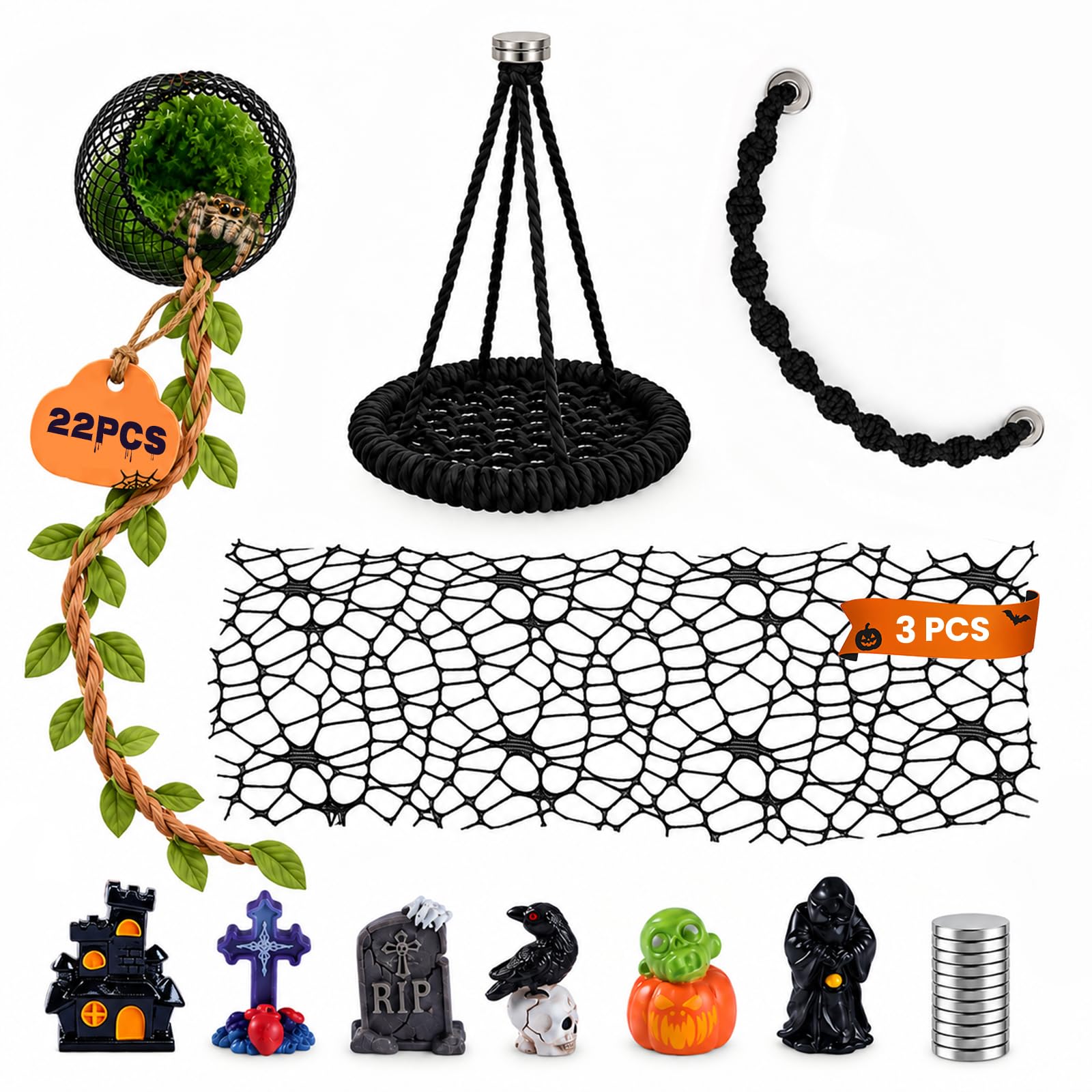 Biigdan 22 PCS Magnetic per Ragno Saltatore, Halloween Terrario | Jute vertical 