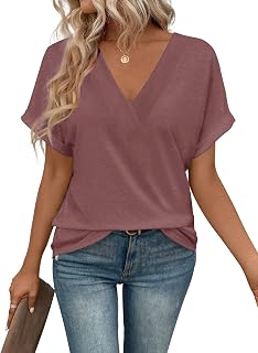 isermeo Womens T Shirts Short Sleeve V Neck Tees Fashion Tops 2026 Trendy Soft Casual Blouse Summer Outfits S-XXL