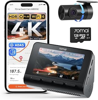 70mai 4K Dash Cam Front and Rear, Built in Wi-Fi 6 & GPS Car Camera, Super Night Vision, ADAS, 3'' IPS Screen, 24H Parking Mode, Time-Lapse, Loop Recording, with 128GB Card