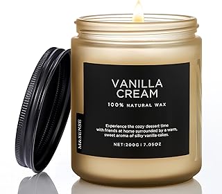 M&SENSE Vanilla Cream Scented Jar Candle for Home, 7.05oz Natural Soy Wax | 2 Wick 200g Non Toxic Candle, 50 Hour Lasting Burn, Aromatherapy Candle for Spa Meditation Relaxation, Gift for Women & Men