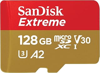 SANDISK 128GB Extreme microSDXC Card + Adapter, up to 190MB/s Read | UHS-I, V30, 5K, 4K UHD, U3, C10, A2, up to 90MB/s write, ideal for action cameras, drones, smartphones