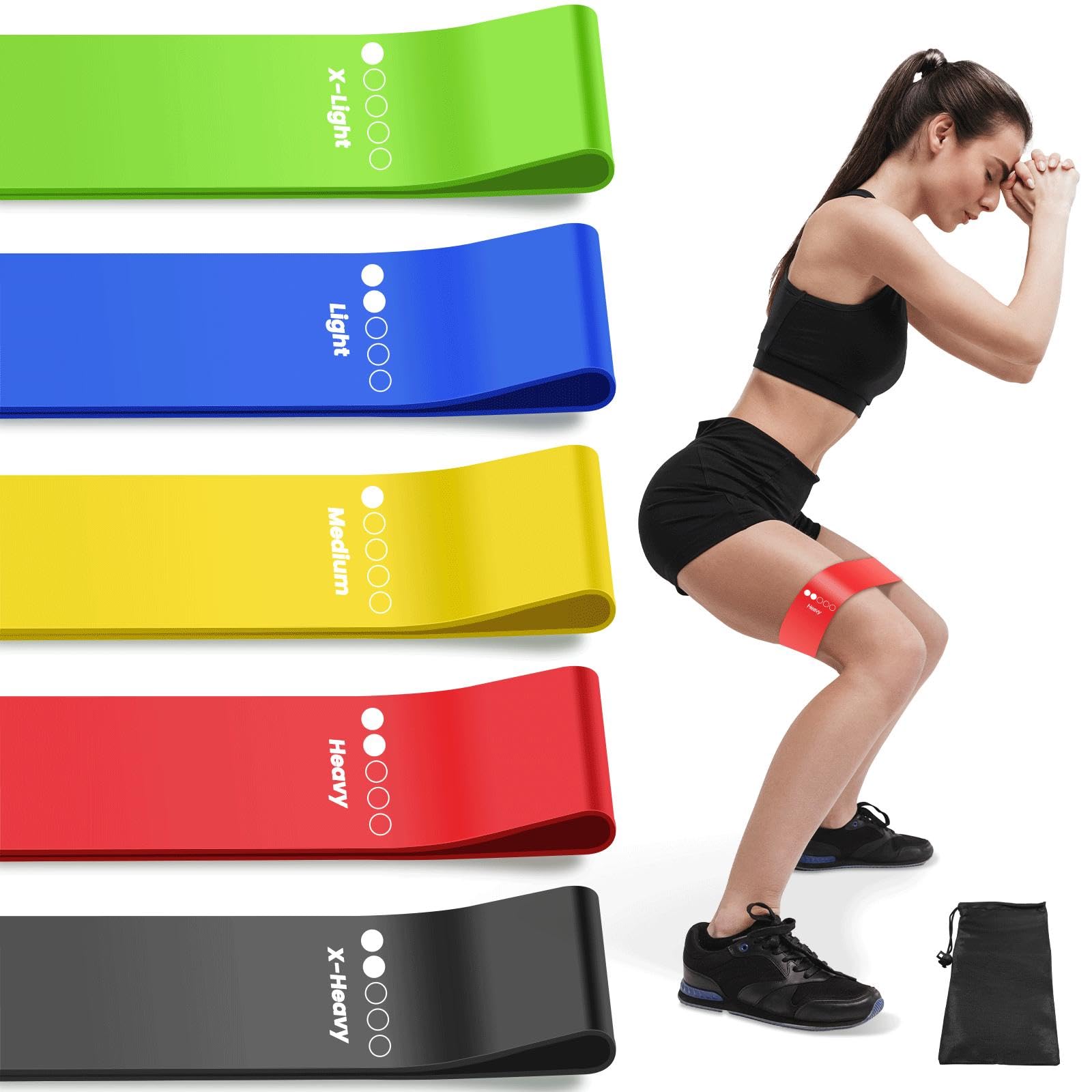 Resistance Bands, Set of 5 Skin-Friendly Exercise Band for Women & Men | 5-Level