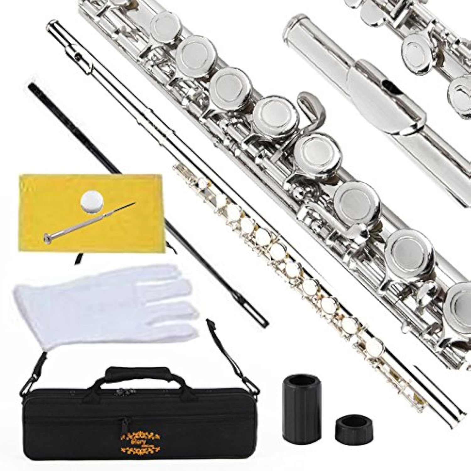 Glory Closed Hole C Flute With Case, Tuning Rod,Joint Grease and Cloth, Gloves, 