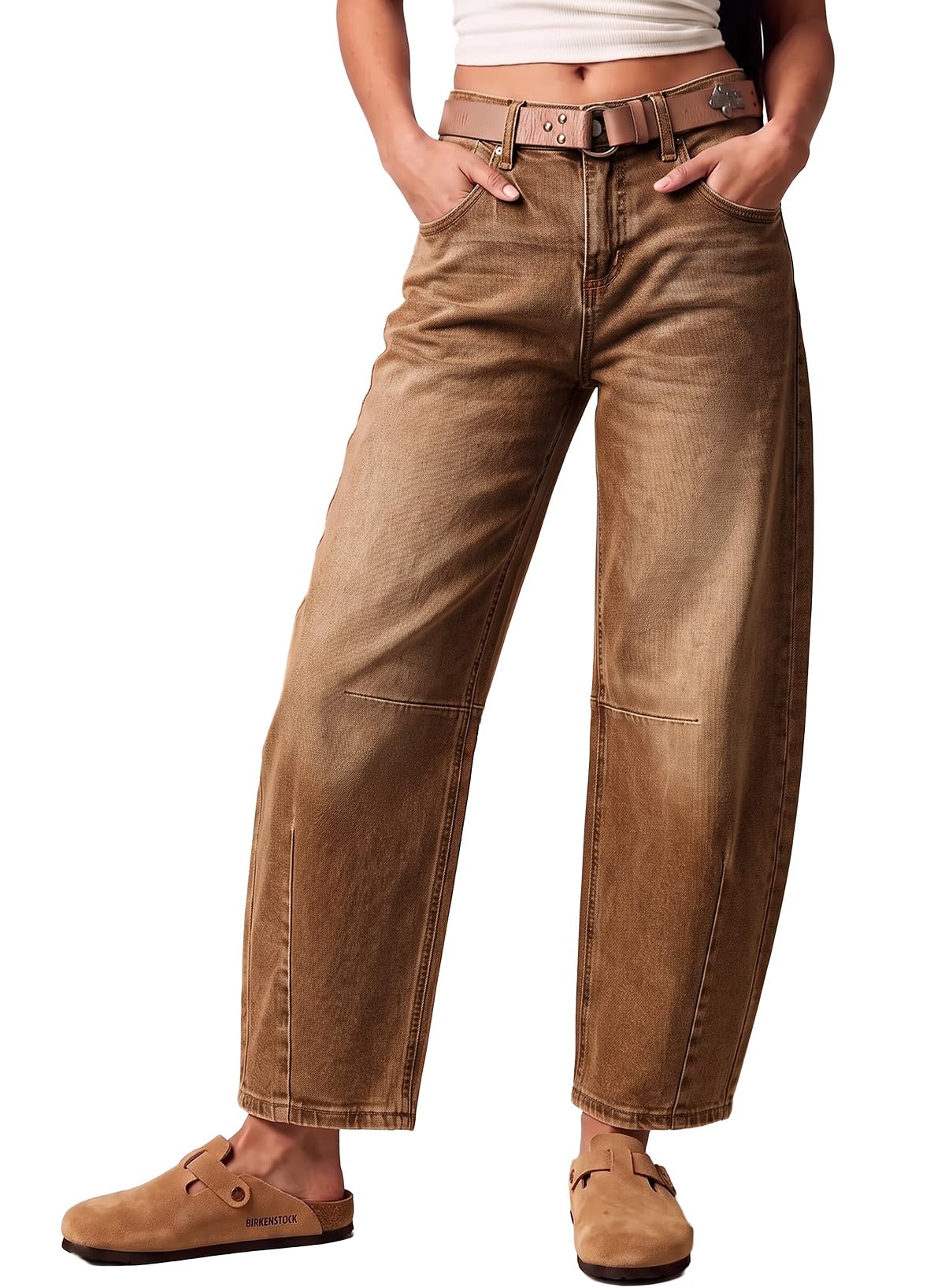 Sidefeel Women's Barrel Jeans Wide Leg Mid Rise Y2k Ankle Denim Pants