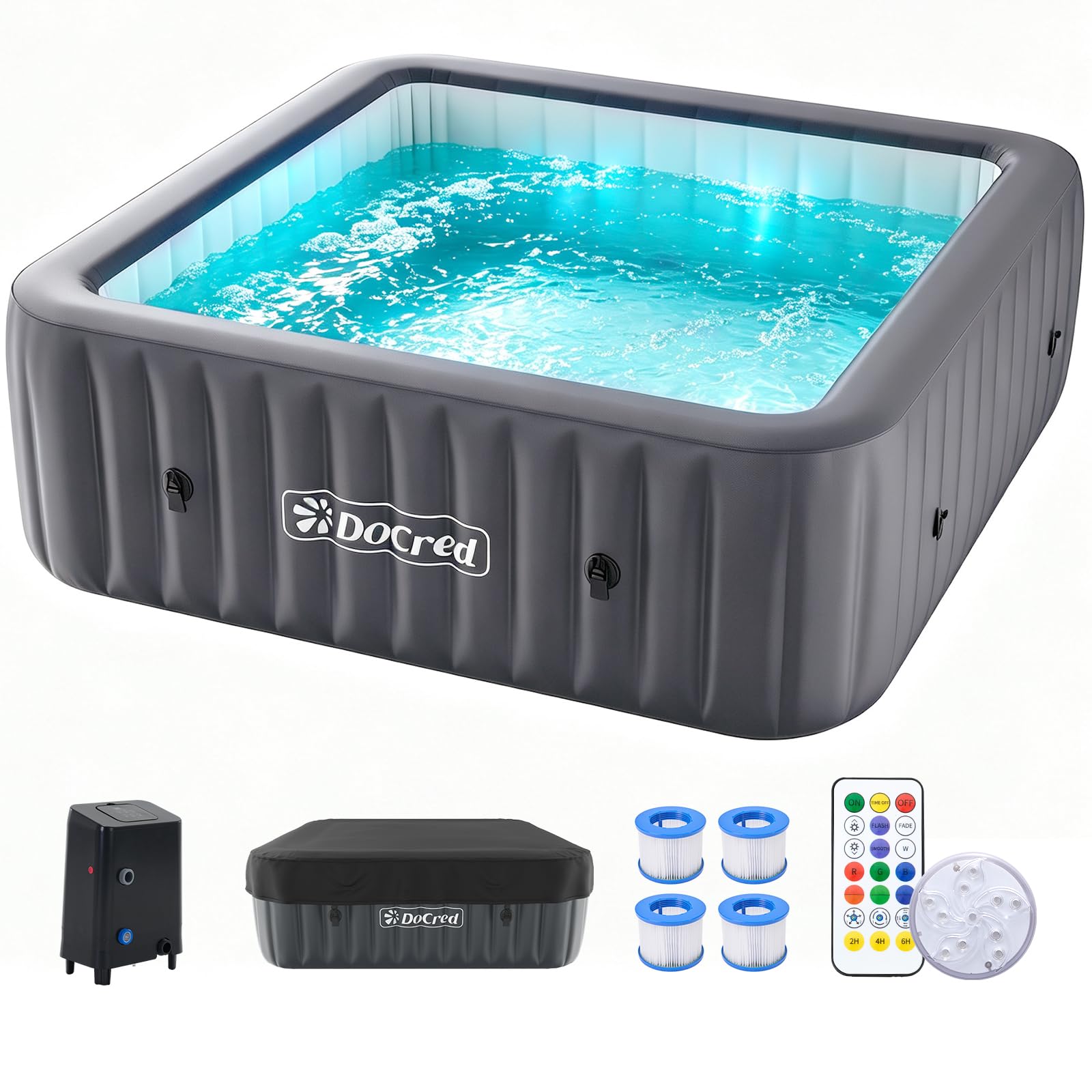 DoCred 4-6 Person Inflatable Hot Tub, 73" X 73" X 25" Square Portable Spa | Upgr