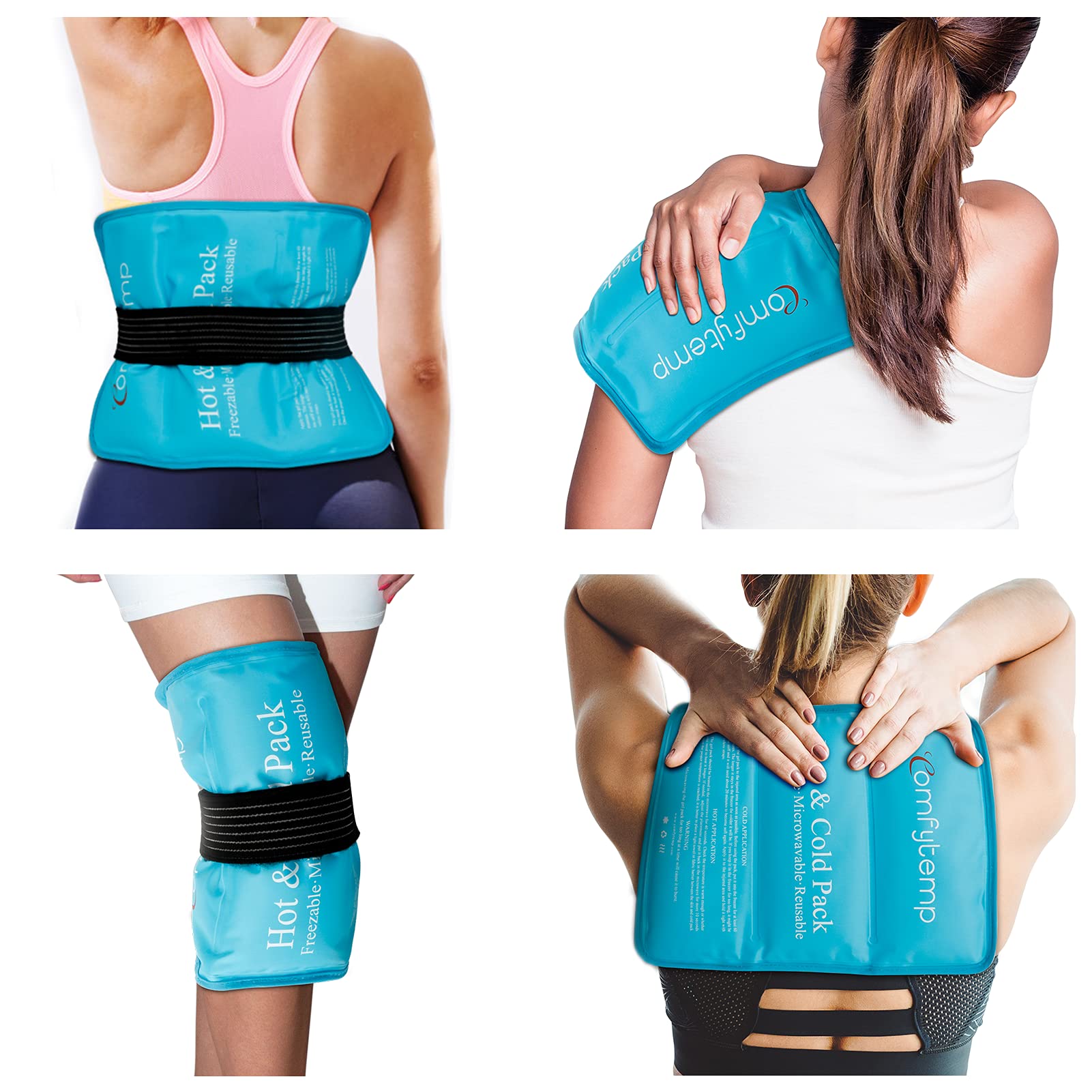 Comfytemp Reusable Gel Ice Pack for Sports Injuries with Strap, 27x37cm