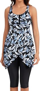 ECUPPER Women Plus Size Tankini Swimsuit Two Piece Swimdress Modest Adjustable Bathing Suit with Shorts