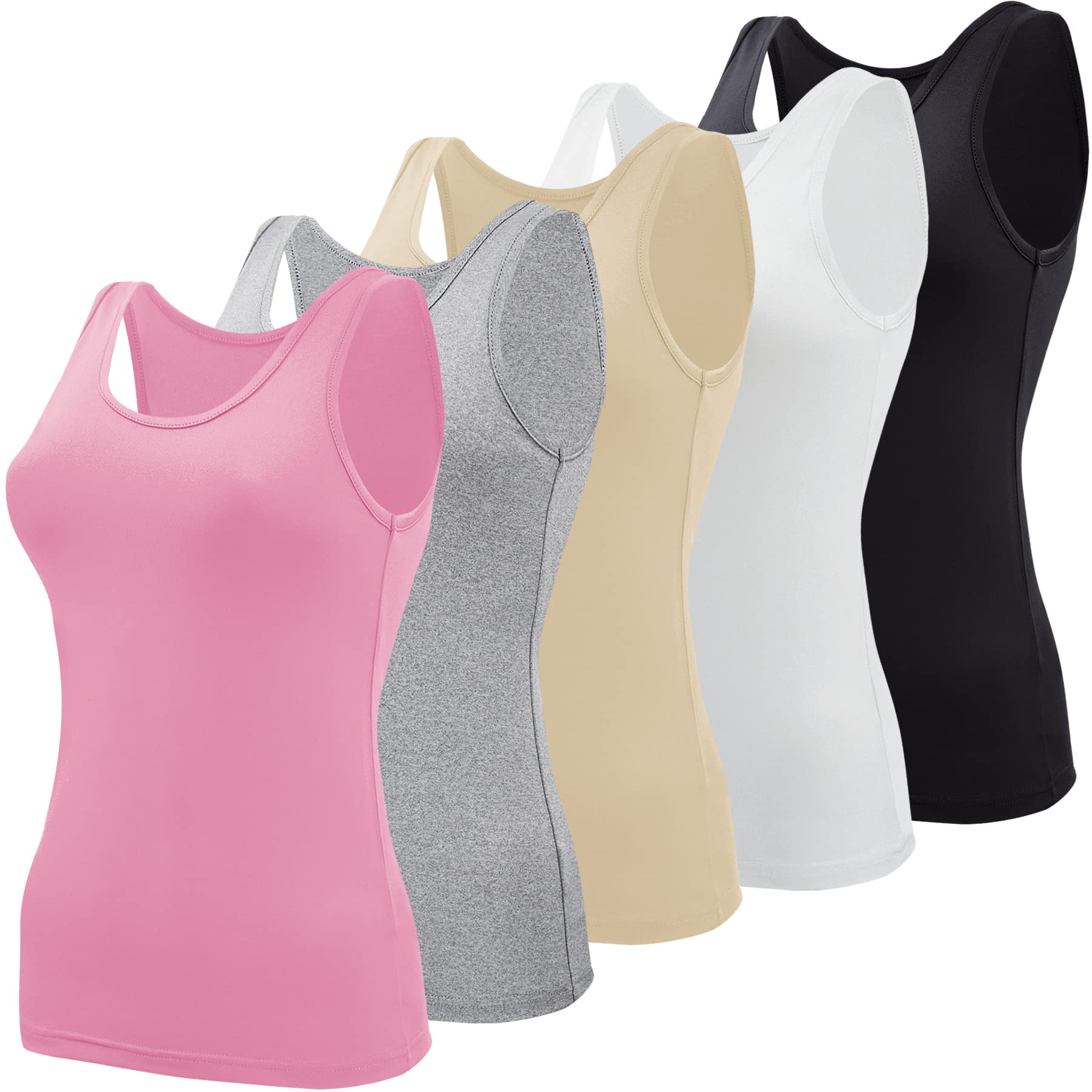 BQTQ 5 Pcs Tank Tops for Women Sleeveless Vest Tops Slim-fit Undershirts