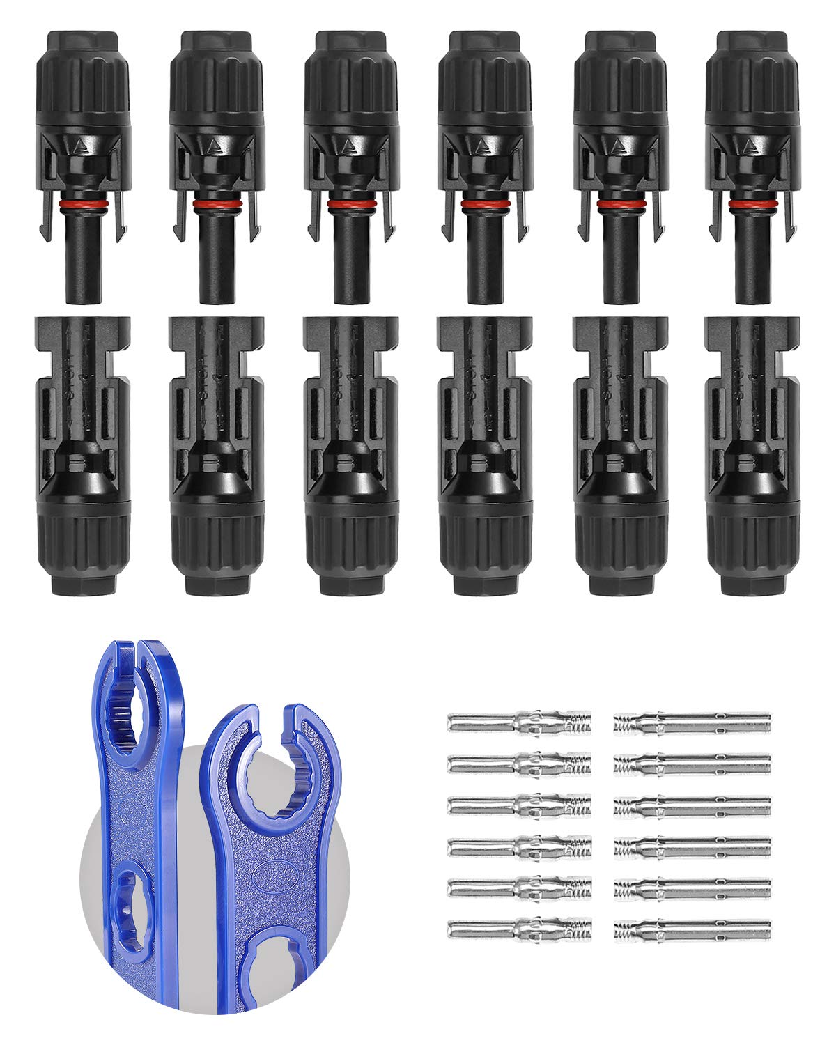 BougeRV 12 PCS Solar Connectors with Spanners Solar Panel Cable Connectors 6 Pai