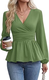 MOLERANI Women Peplum Tops Wrap V Neck Blouses Long Sleeve Shirts