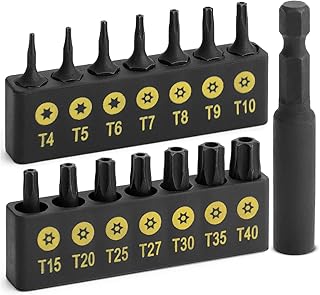 Bates Torx Bit Set, 15 Pieces T4-T40, Tamper Proof Security Star Bits, 1/4 Hex Screwdriver Set