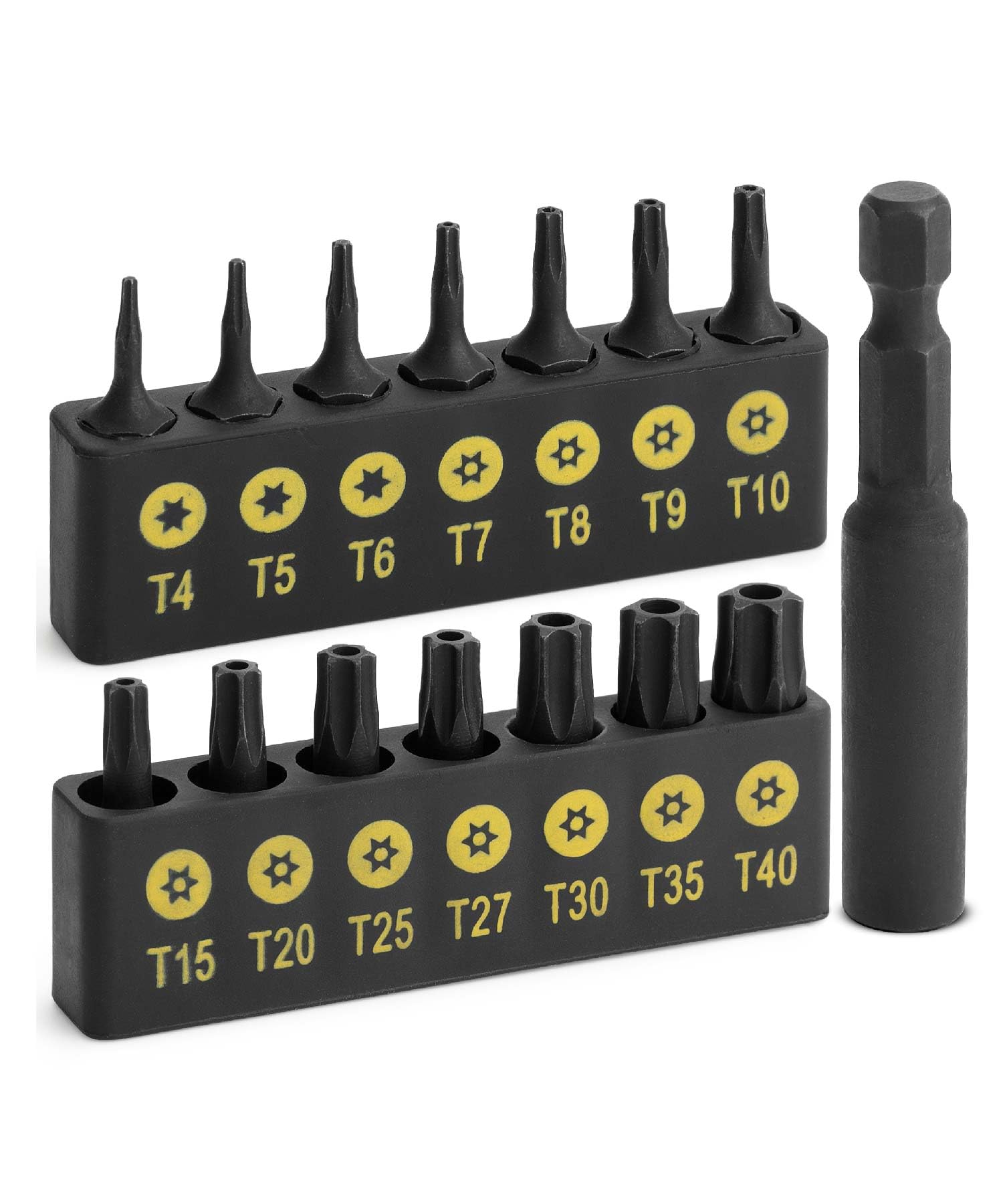 Bates Torx Bit Set, 15 Pieces T4-T40, Tamper Proof Security Star Bits, 1/4 Hex S