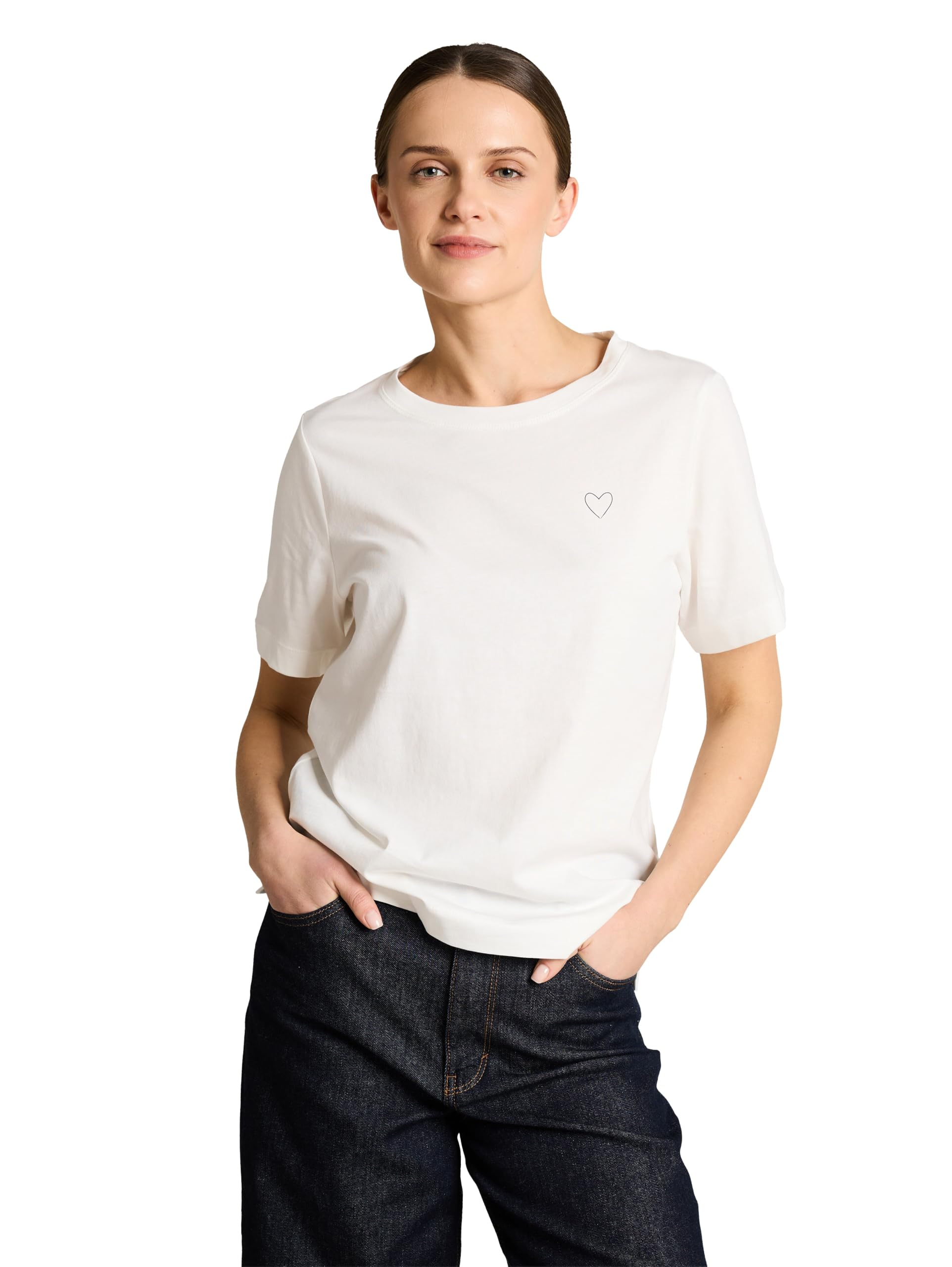 Tom Tailor Women's Basic T-Shirt with Heart Print