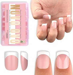 NOVO OVO 224 Pcs Extra Short White Square Round Baby Pink False Nails for Men Women Wide Short False Nails for Men Women Soft Gel Acrylic Nails 16 Sizes 16 Sizes