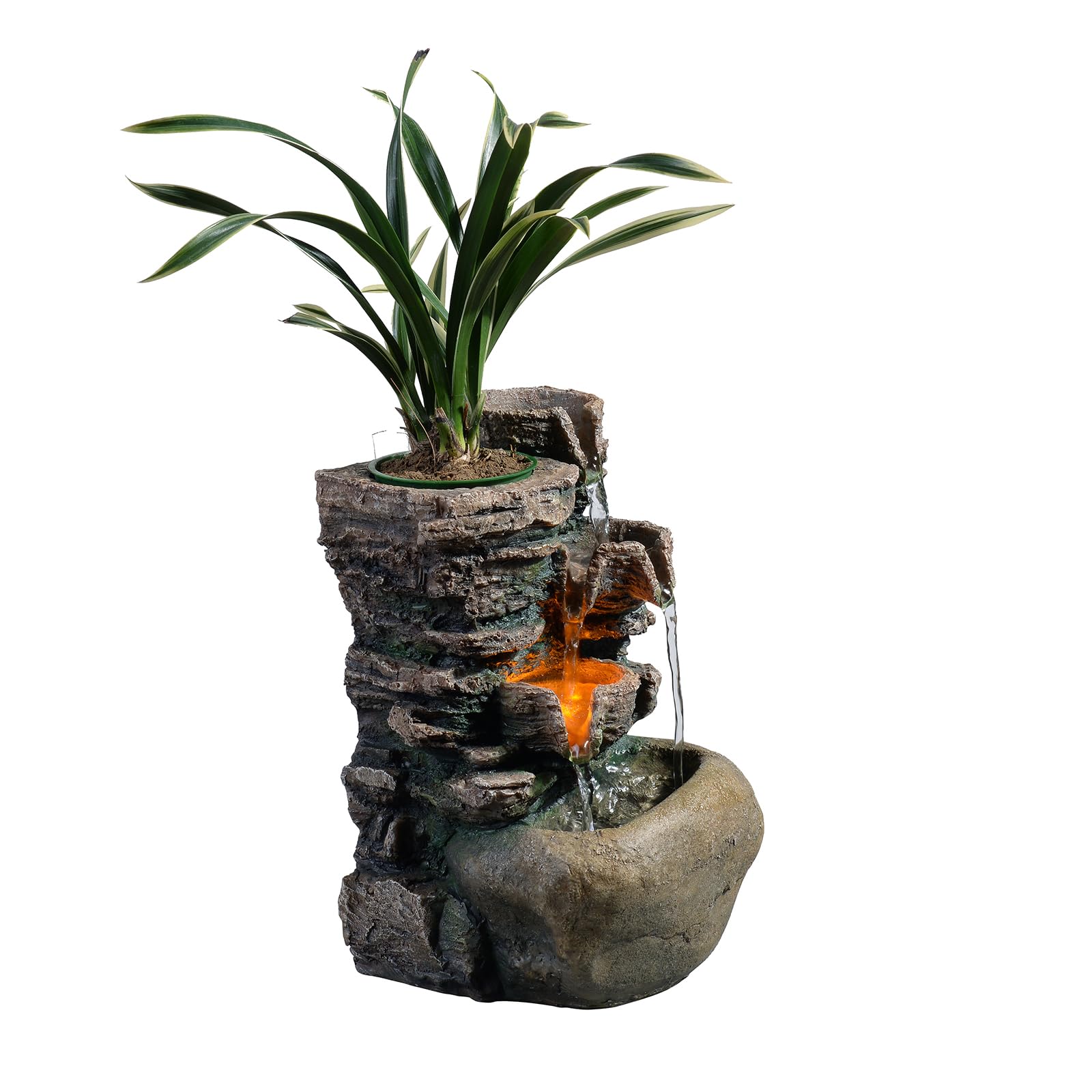Haobos Indoor Fountain 4-Bowl Rockery Soothing Sound Tabletop Fountains Home/Off
