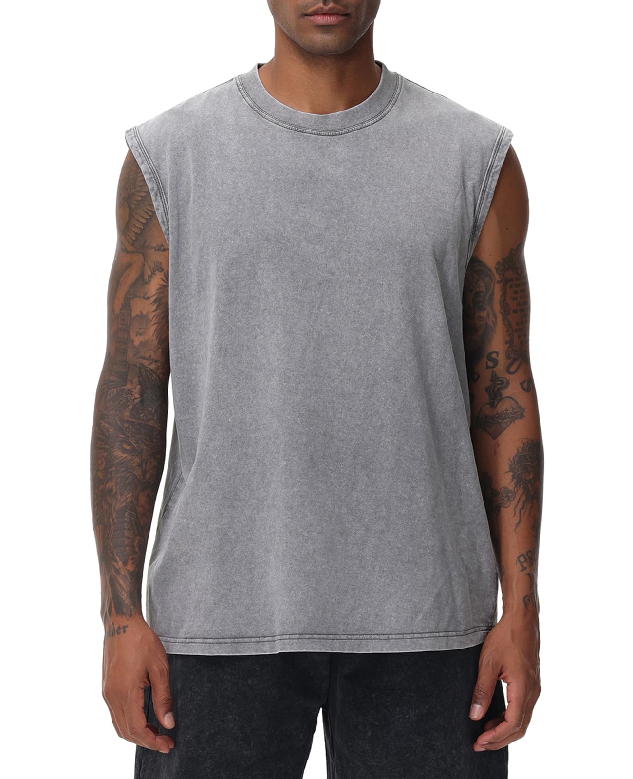 Mens Workout Tank Tops Sleeveless Tee Shirts Men Muscle Shirt Gym Acid Wash T Sh