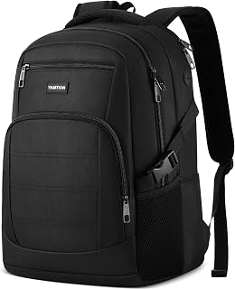 YAMTION Black Backpack for Men and Women, Laptop Backpack, School Backpack for Boys and Girls, Lightweight Bookbag, Work Backpack Fits 15.6 Inch Notebook