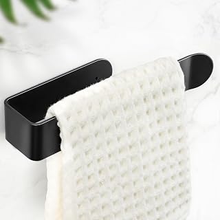 8 Inch Hand Towel Holder, Self Adhesive Towel Bar for Bathroom, Rustproof Aluminum U-Shape Towel Rack Stick on Wall, Black