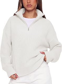 SUUKSESS Women Cashmere Blend Oversized Quarter Zip Pullover Sweater