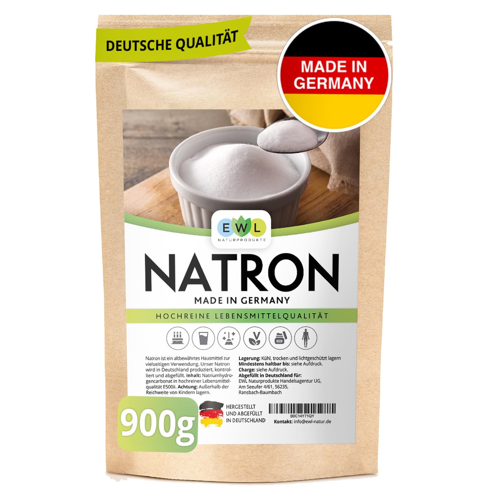 EWL Sodium Soda Powder 900 g Baking Soda Food Grade High Purity | German product