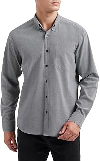 HISDERN Men's Oxford Shirts Casual Long Sleeve Shirt for Men Plain Smart Button Down Shirt with Pocket Regular Fit