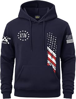 Mainfini Men Fleece Lined Patriotic Hoodie American Flag Graphic Sweatshirt