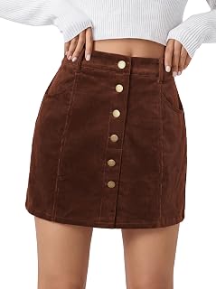 Belle Poque Womens Corduroy Short Mini Skirt Button A-Line Casual Stretchy High Waisted Fall Skirts with Pockets 2026