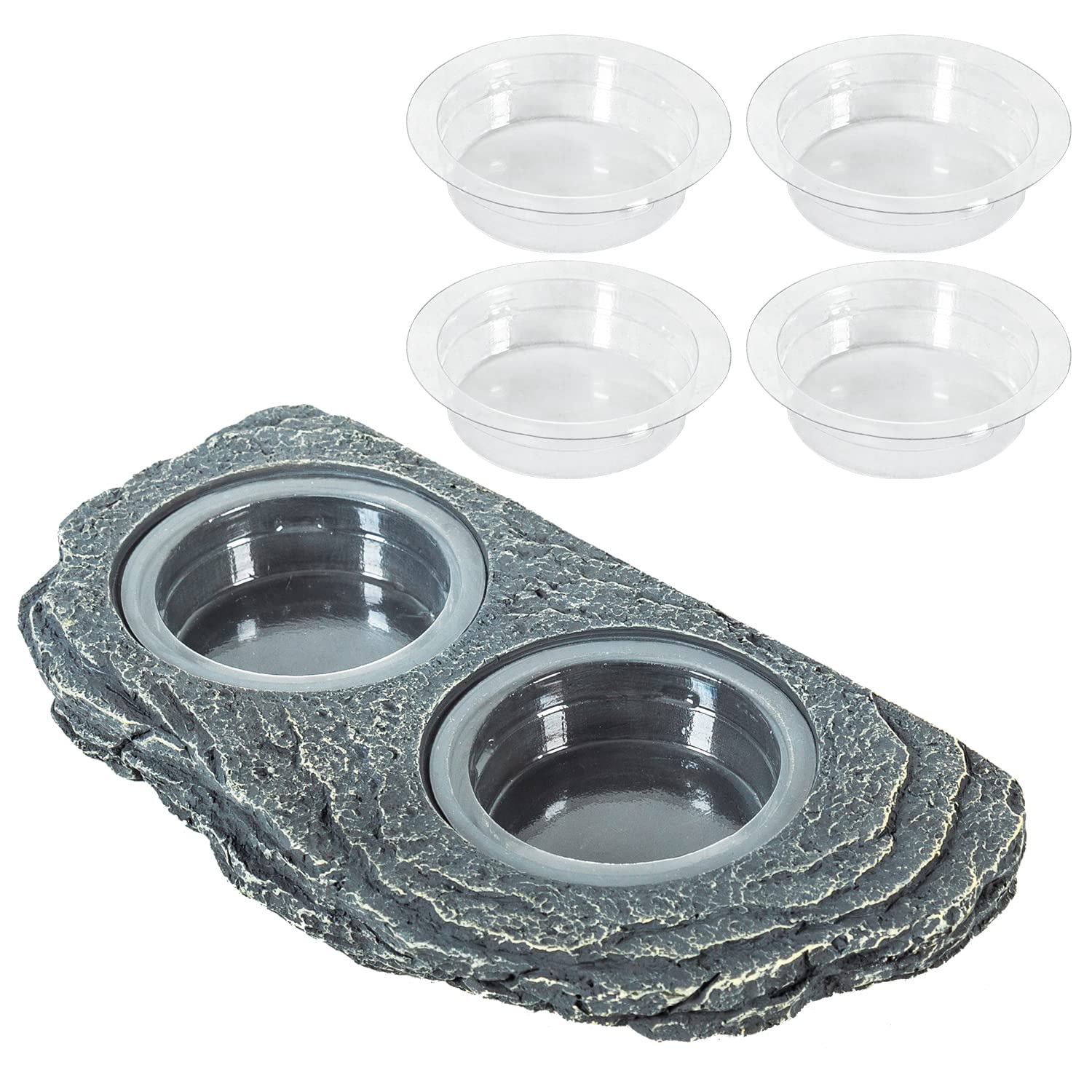 REPTIZOO Reptile Magnetic Feeder Ledge, Double Bowl Reptile Food Dish with 6PCS 
