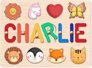 Baosity Personalized Name Puzzle for Kids, Custom Baby Gifts, Wooden Puzzles for Toddlers, Early Learning Toys for Baby Boy & Girl 1 Year Old Nursery Gifts Montessori Toys Toddler Puzzles