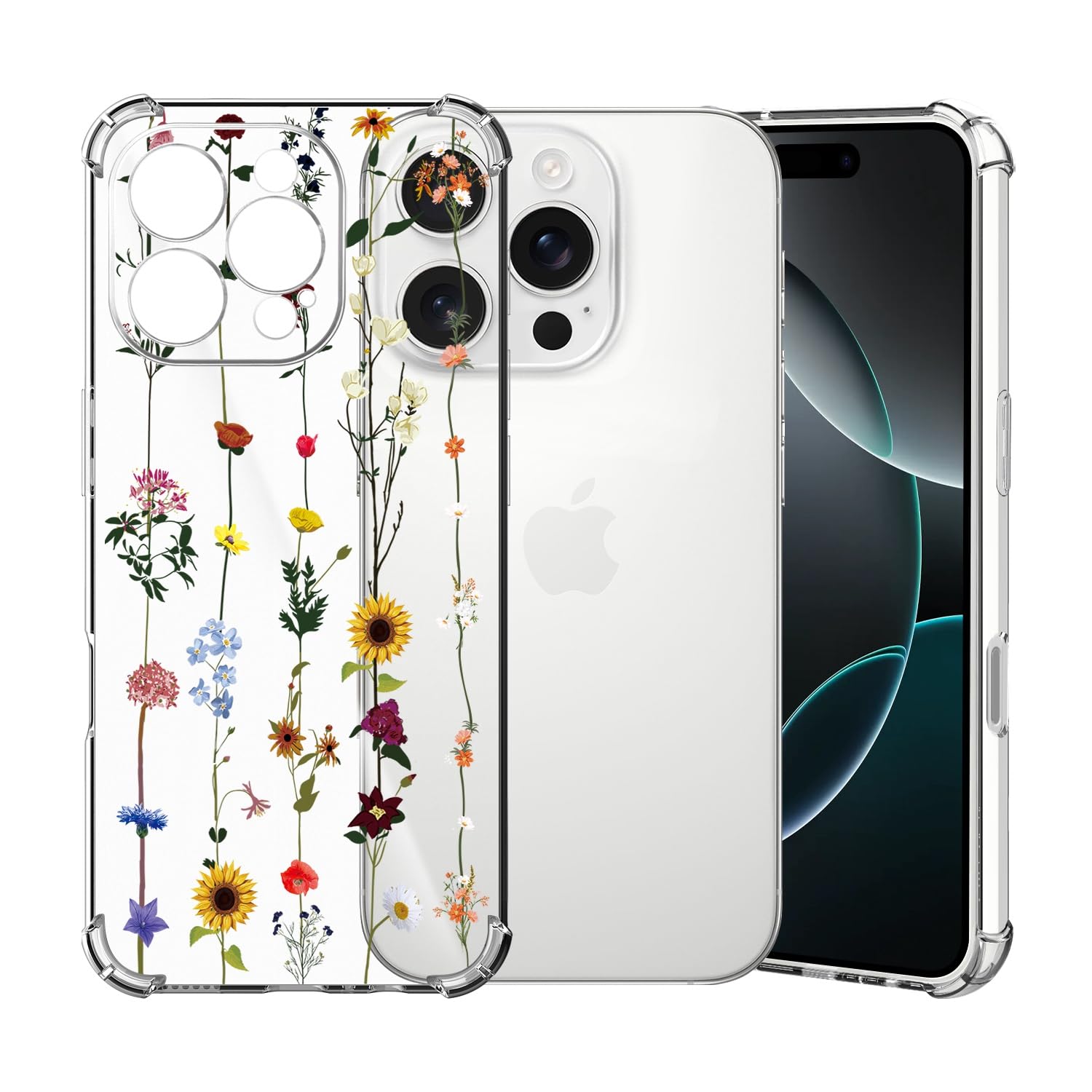 ChoosEU Transparent Hülle für iPhone 16 Pro Weich TPU Silikon Case mit Blume Mus