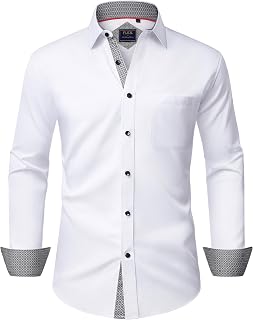 Alimens & Gentle Men's Long Sleeve Shirt Pleated Business Casual Button Down Shirt
