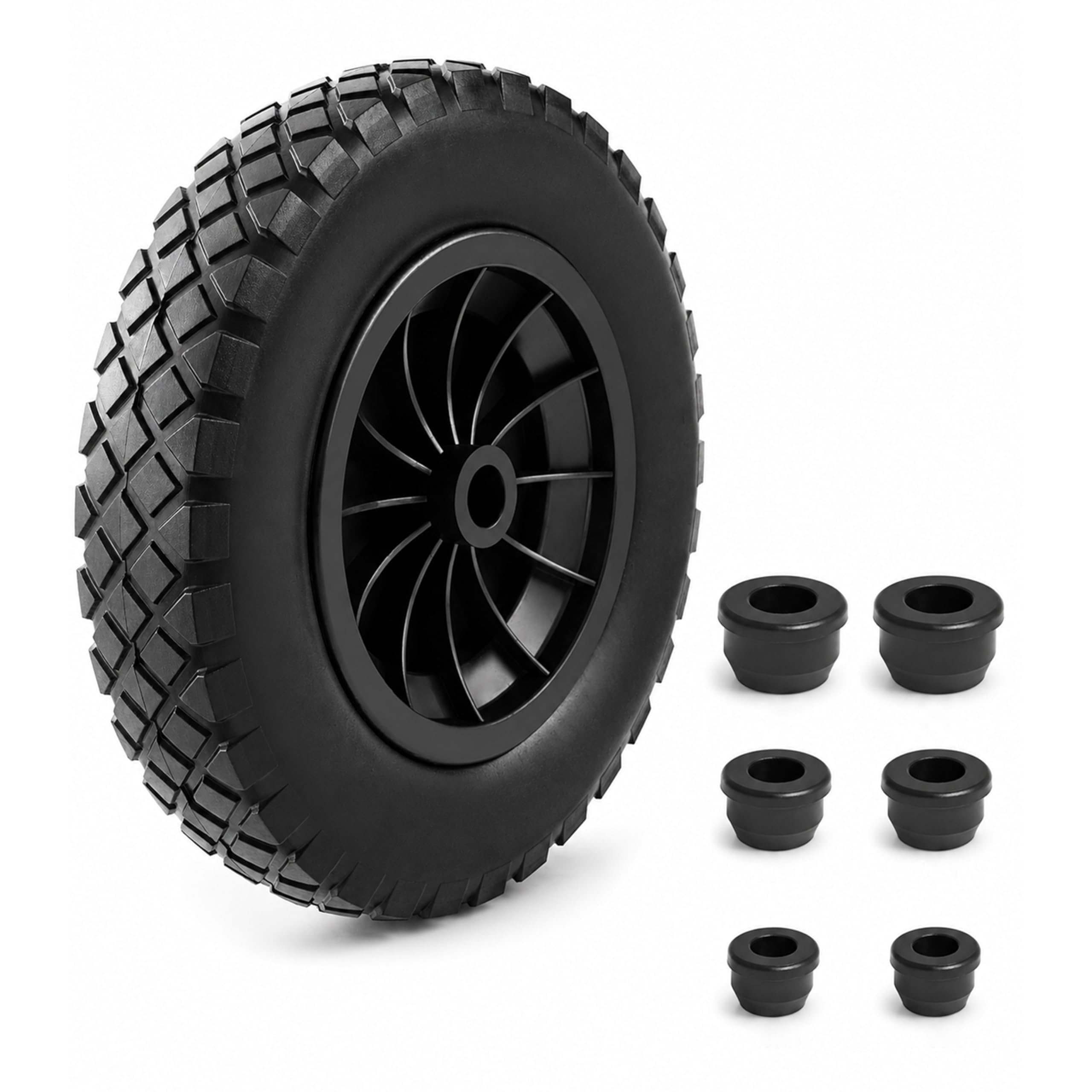 14" Wheelbarrow Wheel, PU Puncture Proof Solid 3.50-8 Tyre, Heavy Duty Wheelbarr