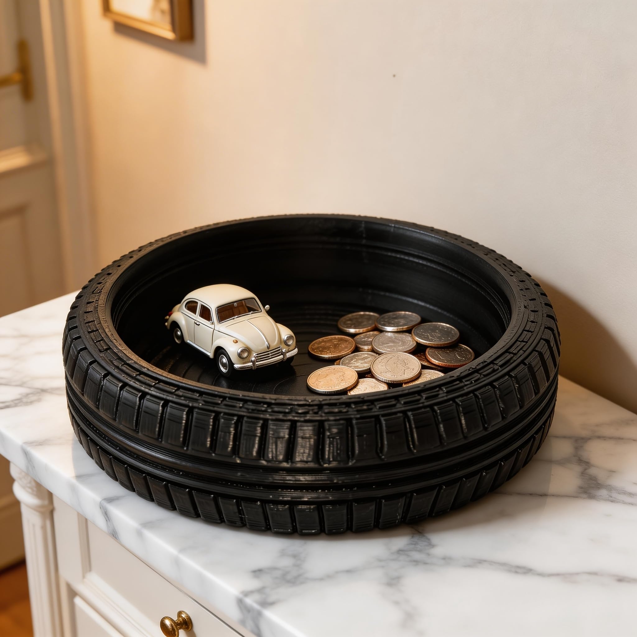 Creative Tire Shaped Desk Organizer, Unique Stacked Racing Tire Tray for Keys, C