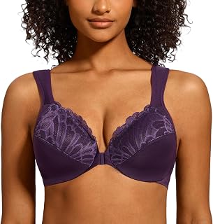MELENECA Women's Plus Size Bra Lace Front Closure Non-Padded Straps with Underwire