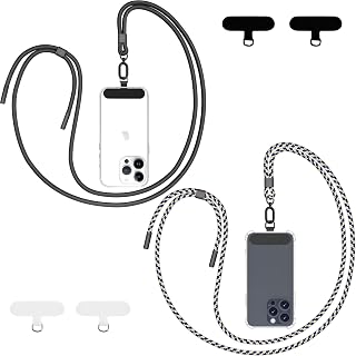 Qyoocom Crossbody Phone Lanyard for All Smartphones,Adjustable Nylon Neck Strap*2 with Patches*4, Phone Chain Practical and Stylish Black + Blue Camouflage