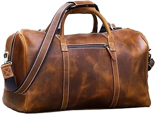 KomalC Leather Duffel Bag Travel Gym Sports Overnight Weekend Cabin Holdall