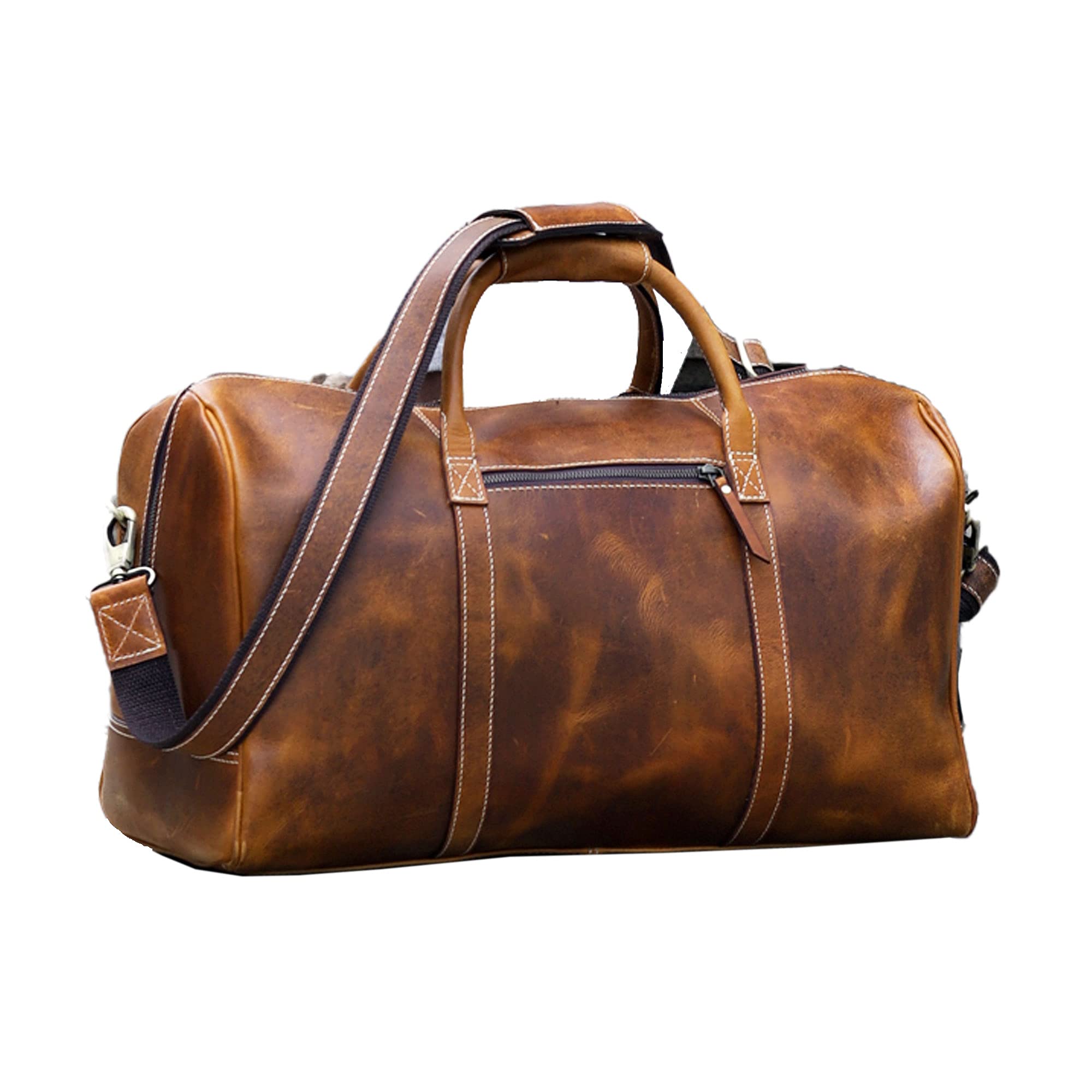 KomalC Leather Duffel Bag Travel Gym Sports Overnight Weekend Cabin Holdall