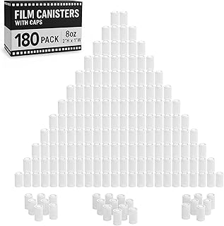 Film Canisters with Caps, 35mm Film Case, Coin Canister, White, 8oz, 180PK | Houseables Film Containers with Lids, Cannister for Rockets, Empty Camera Reel Holder, Coin Storage, Plastic, Bottle, 2"x1"