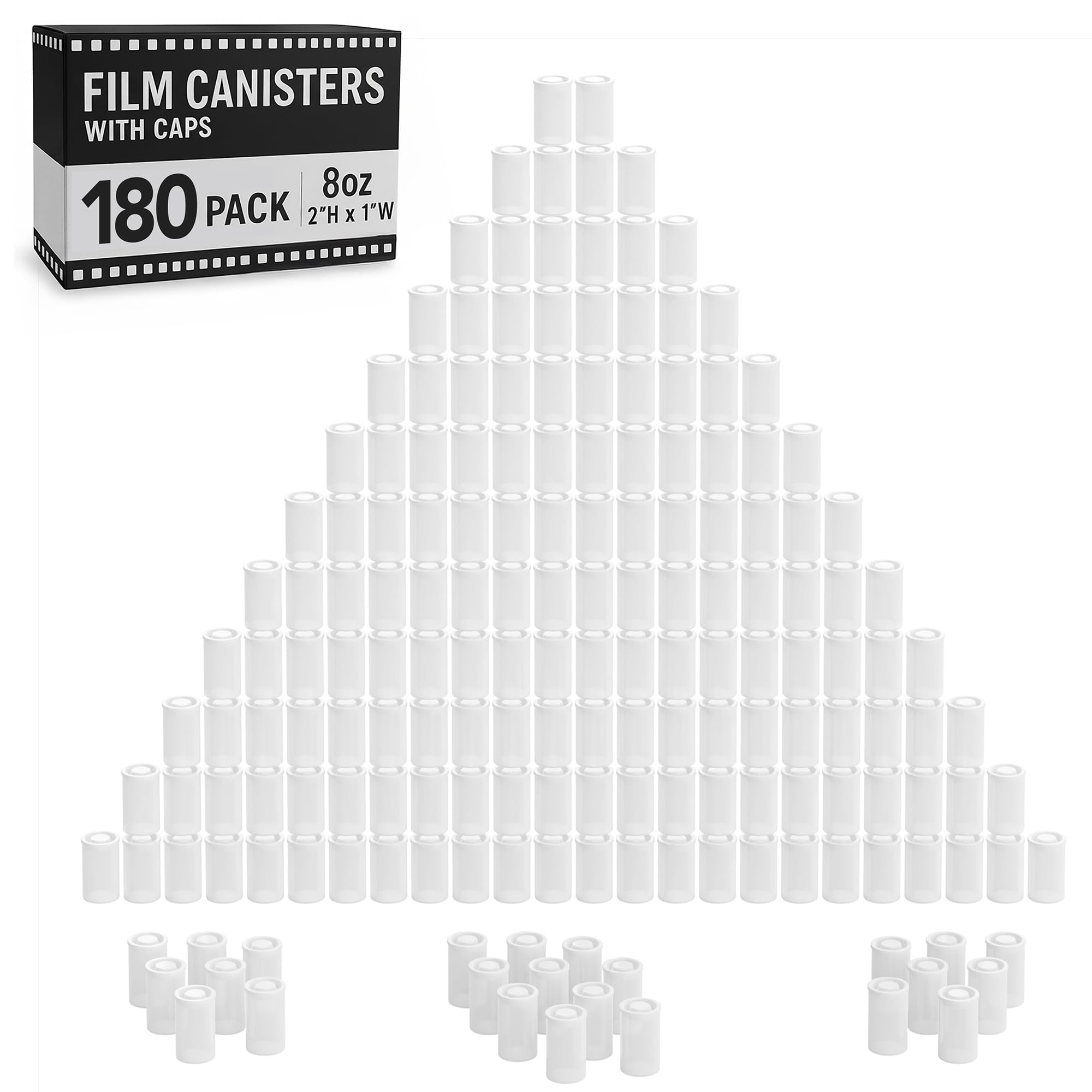 Film Canisters with Caps, 35mm Film Case, Coin Canister, White, 8oz, 180PK | Hou