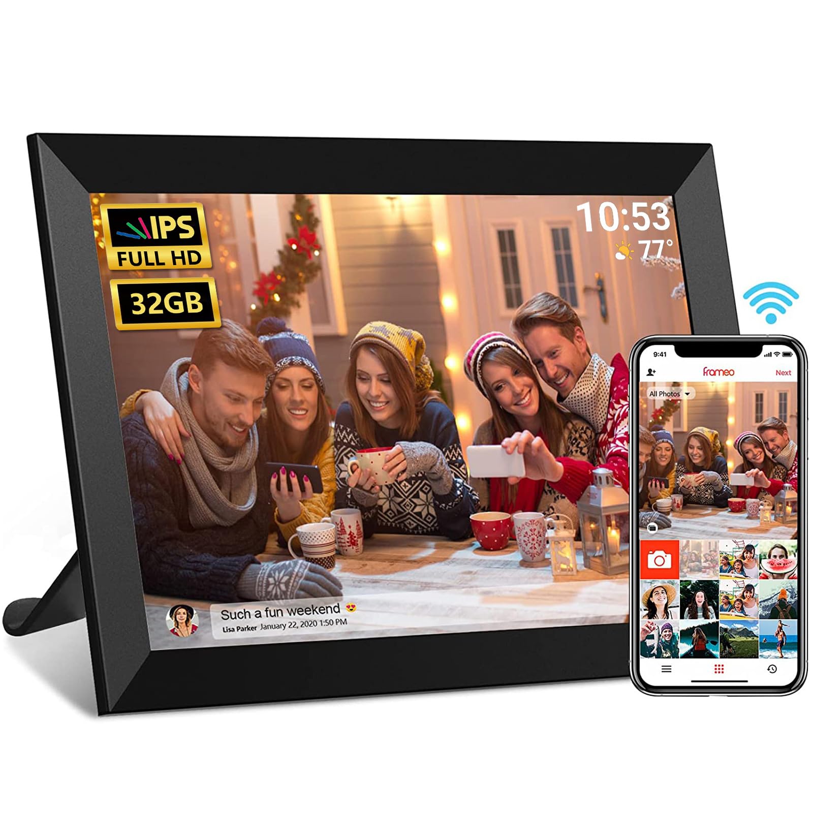 Frameo 10.1 Inch WiFi Digital Photo Frame, 32GB Digital Picture Frame with 1280x