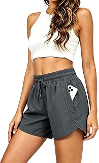 Women's Quick Dry Athletic Shorts with Pockets Drawstring Elastic High Waist Workout Gym Shorts
