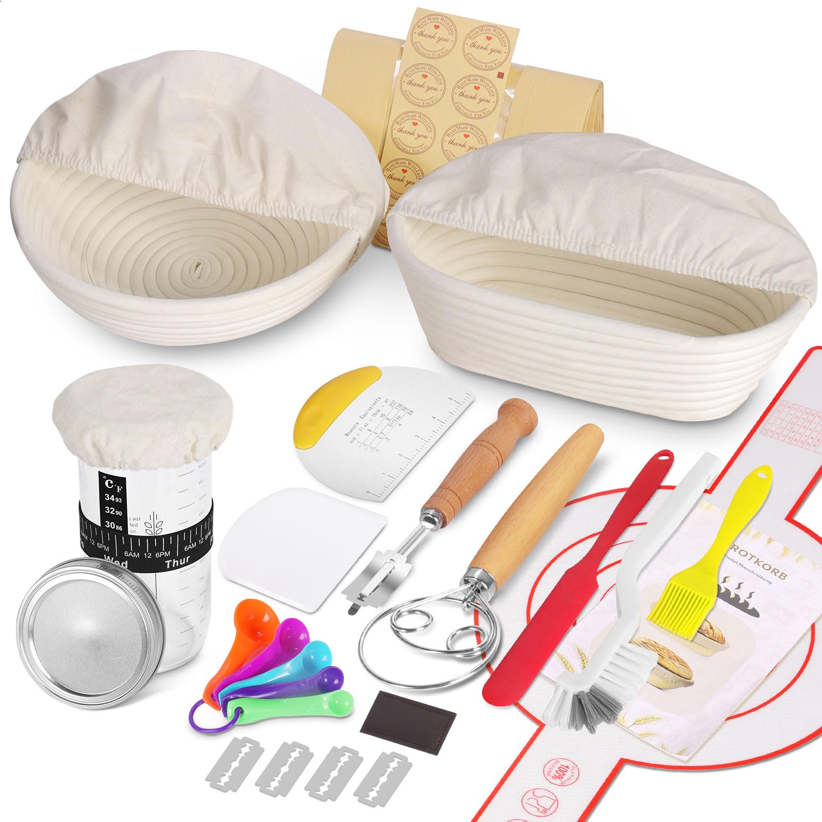 SHANNA Sourdough Bread Starter Kit, 15pcs Sourdough Tools, Round and Oval Bannet