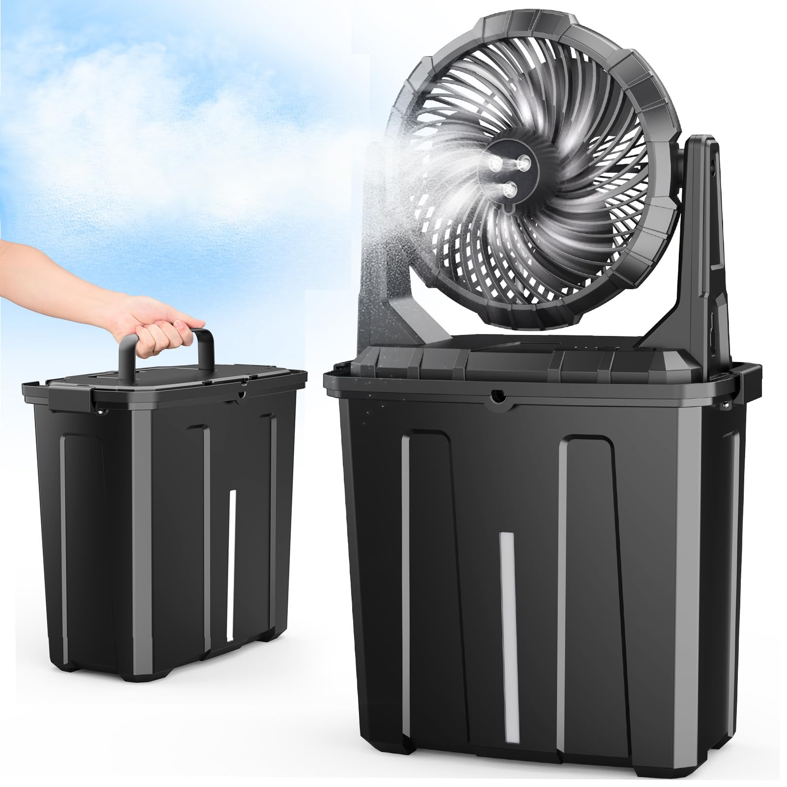 Ausic Portable Misting Fan, 9L 10-inch Outdoor Mist Fans for Outside Patios Cool