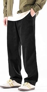 PLEPAN Men's Corduroy Loose Fit Pants with Elastic Waist and Drawstring