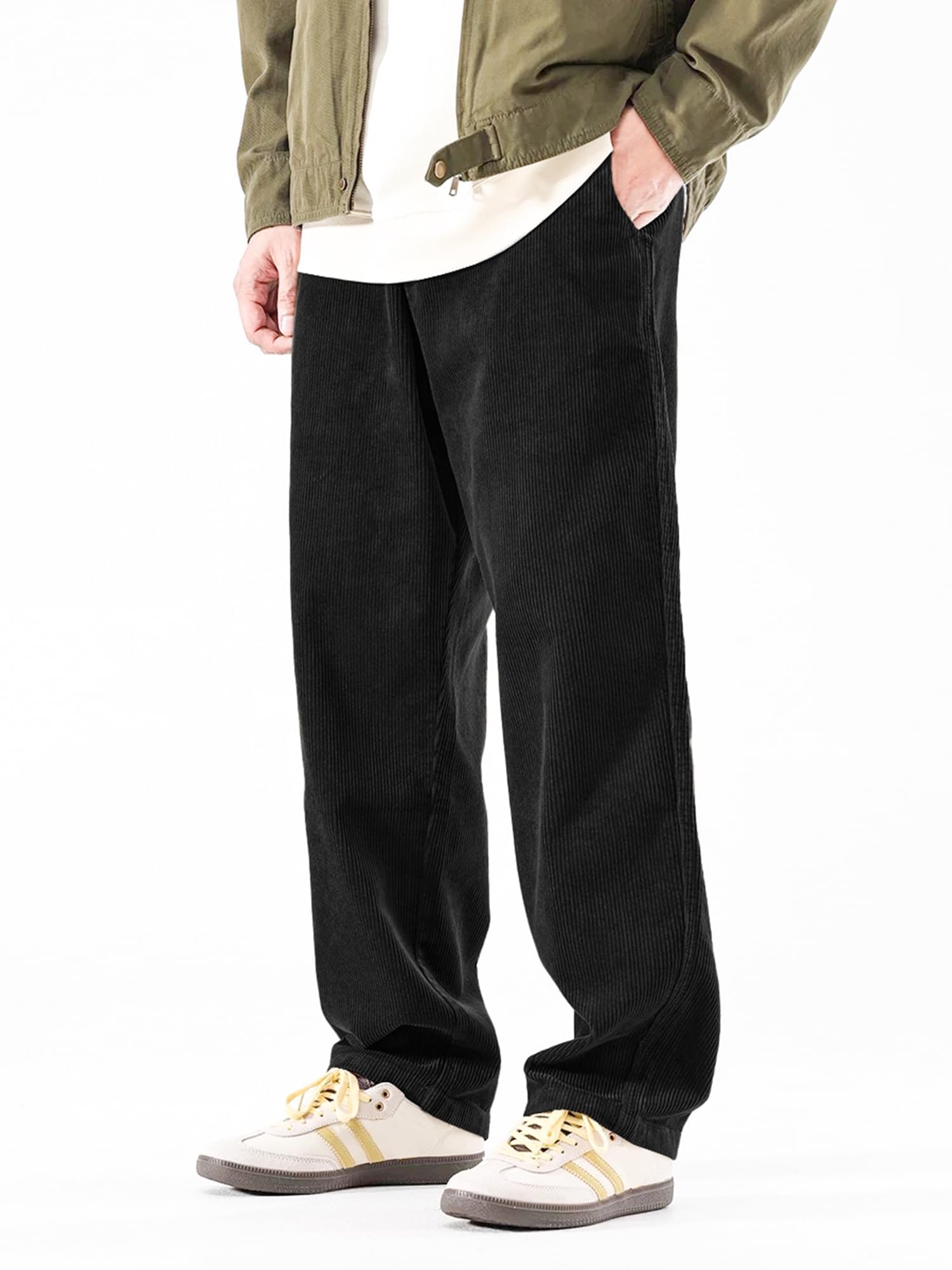 PLEPAN Men's Corduroy Loose Fit Pants with Elastic Waist and Drawstring