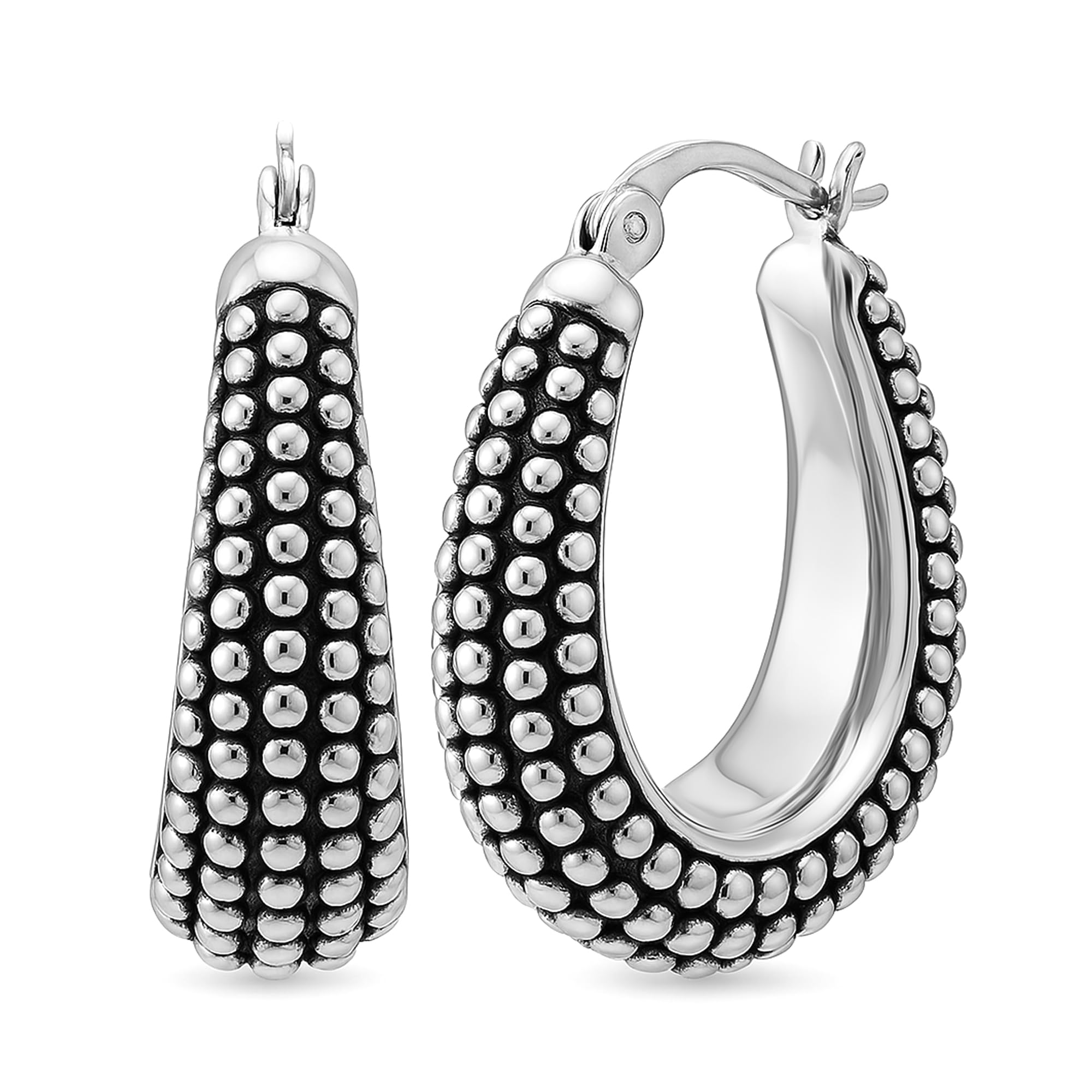 LeCalla 925 Sterling Silver Bali-Style Hoop Earrings Lightweight Click-Top Antiq