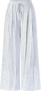 PRETTYGARDEN Ladies Stretch Floral Waist Lightweight Pants Palazzo Pants For Women Casual Lounge Wide Leg Pants Women