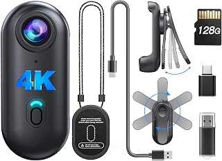 BOBLOV W4 4K Mini Body Camera, 128GB Magnetic Clip Wearable Camera | 360° rotatable clip, thumb-size design and 96 Minutes recording for lecture, travel, pet walking, cycling and outdoor use