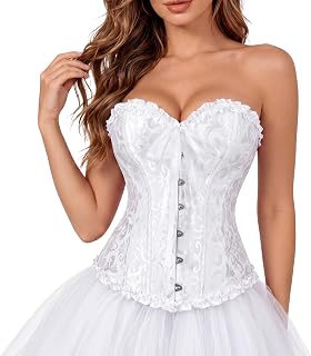 Women's Victorian Overbust Corset Top, Brocade Lace-Up Renaissance Bustier | Victorian corset top with front hooks and adjustable back lacing,available in XXS-7XL for costume styling and themed outfit